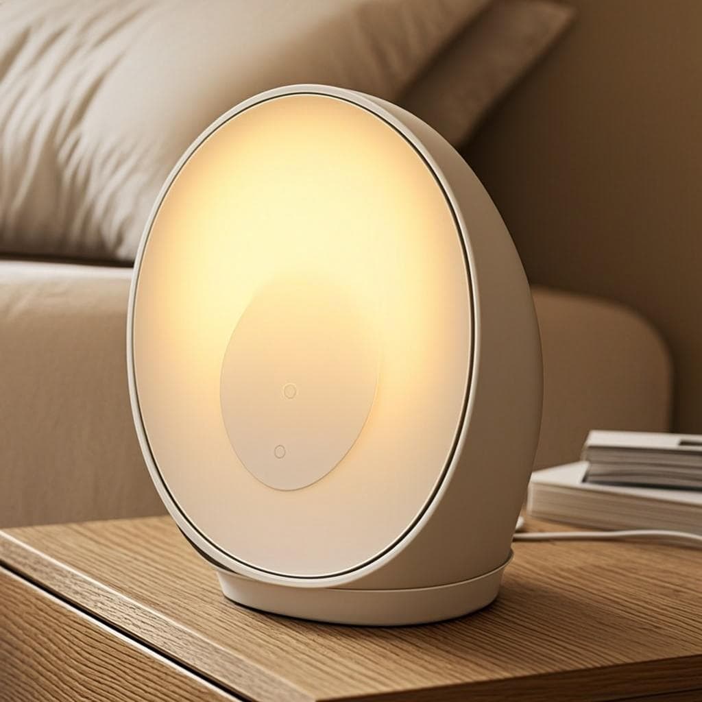 Solemorn sunrise alarm clock mid-sunrise, warm light filling the screen